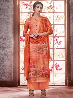 Stylee LIFESTYLE - Orange Pashmina Printed Unstitched Dress Material (Set of 3)