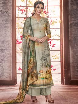 Stylee LIFESTYLE - Green Pashmina Printed Unstitched Dress Material (Set of 3)