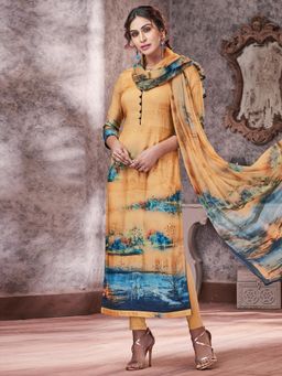 Stylee LIFESTYLE - Yellow Pashmina Printed Unstitched Dress Material (Set of 3)