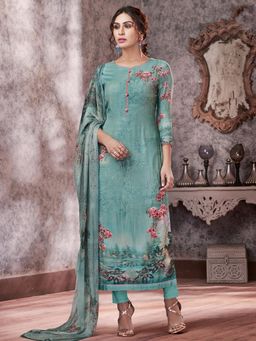 Stylee LIFESTYLE - Turquoise Pashmina Printed Unstitched Dress Material (Set of 3)