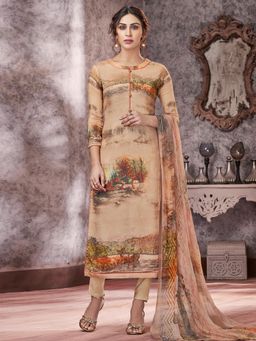 Stylee LIFESTYLE - Beige Pashmina Printed Unstitched Dress Material (Set of 3)