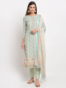 Stylee LIFESTYLE - Teal Pure Muslin Printed Dress Material
