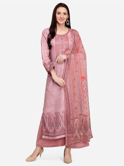 Stylee LIFESTYLE - Pink Pashmina Embroidered Dress Material