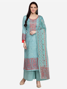 Stylee LIFESTYLE - Teal Pashmina Embroidered Dress Material