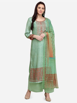Stylee LIFESTYLE - Green Pashmina Embroidered Dress Material