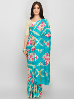 Stylee LIFESTYLE - Turquoise Kota Silk Printed Saree
