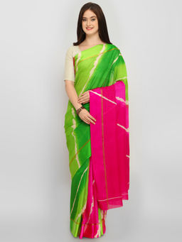 Stylee LIFESTYLE - Green & Pink Kota Silk Printed Saree
