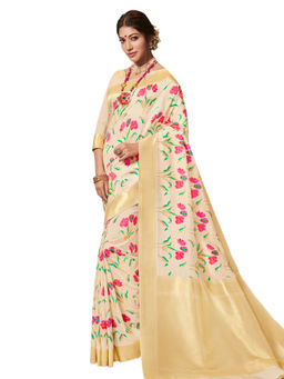 Stylee LIFESTYLE - Beige Banarasi Silk Jacquard Saree