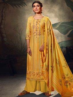 Stylee LIFESTYLE - Yellow Printed Unstitched Dress Material (Set of 3)