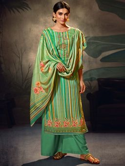 Stylee LIFESTYLE - Green Printed Unstitched Dress Material (Set of 3)