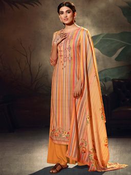 Stylee LIFESTYLE - Orange Printed Unstitched Dress Material (Set of 3)