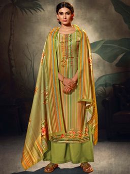 Stylee LIFESTYLE - Green Printed Unstitched Dress Material (Set of 3)