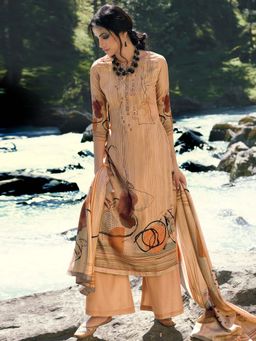 Stylee LIFESTYLE - Beige Printed Unstitched Dress Material (Set of 3)