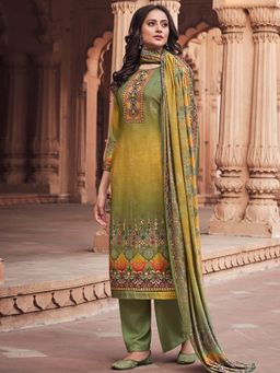 Stylee LIFESTYLE - Green Printed Unstitched Dress Material (Set of 3)