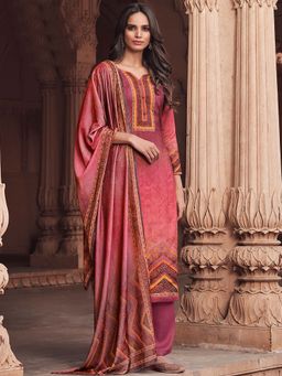 Stylee LIFESTYLE - Magenta Printed Unstitched Dress Material (Set of 3)