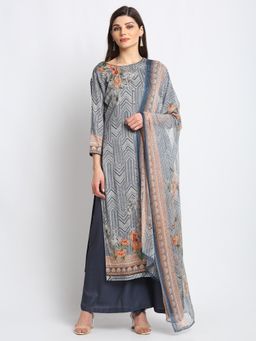 Stylee LIFESTYLE - Blue Jam Satin Embroidered Dress Material (Set of 3)