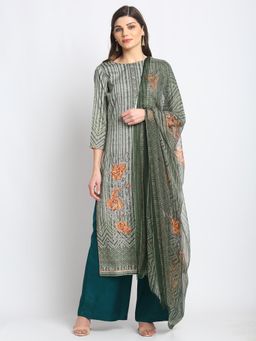 Stylee LIFESTYLE - Green Jam Satin Embroidered Dress Material (Set of 3)