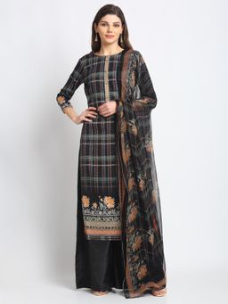 Stylee LIFESTYLE - Black Jam Satin Embroidered Dress Material (Set of 3)