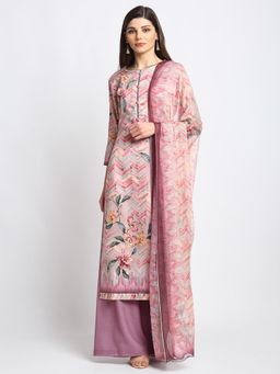 Stylee LIFESTYLE - Pink Jam Satin Embroidered Dress Material (Set of 3)