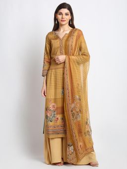 Stylee LIFESTYLE - Yellow Jam Satin Embroidered Dress Material (Set of 3)