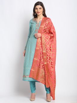 Stylee LIFESTYLE - Turquoise Georgette Embroidered Dress Material (Set of 3)