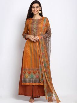 Stylee LIFESTYLE - Orange Jam Satin Printed Dress Material (Set of 3)