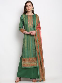 Stylee LIFESTYLE - Green Jam Satin Printed Dress Material (Set of 3)