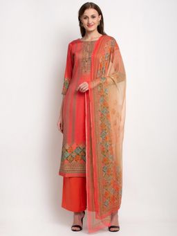 Stylee LIFESTYLE - Pink Jam Satin Printed Dress Material (Set of 3)