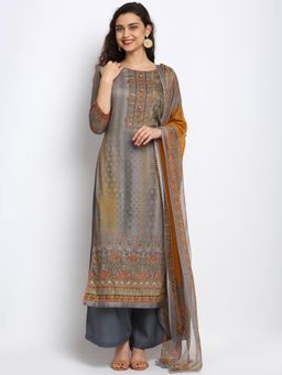 Stylee LIFESTYLE - Grey Jam Satin Printed Dress Material (Set of 3)