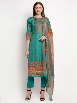 Stylee LIFESTYLE - Green Jam Satin Printed Dress Material (Set of 3)