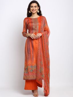 Stylee LIFESTYLE - Rust Jam Satin Printed Dress Material (Set of 3)