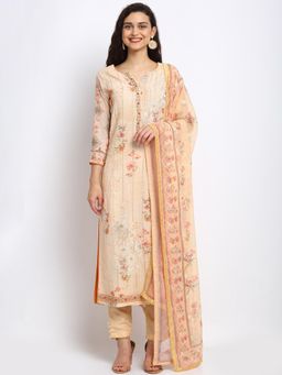 Stylee LIFESTYLE - Beige Georgette Embroidered Dress Material (Set of 3)
