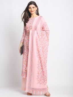 Stylee LIFESTYLE - Pink Jam Satin Printed Dress Material (Set of 3)