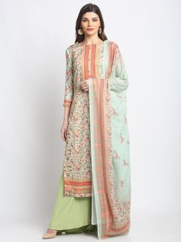 Stylee LIFESTYLE - Green Jam Satin Printed Dress Material (Set of 3)