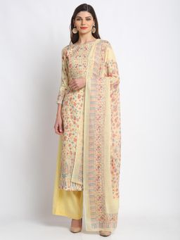 Stylee LIFESTYLE - Yellow Jam Satin Printed Dress Material (Set of 3)