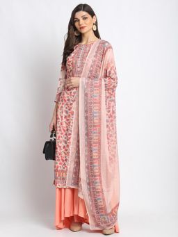 Stylee LIFESTYLE - Beige Jam Satin Printed Dress Material (Set of 3)