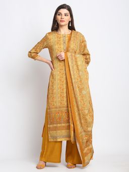 Stylee LIFESTYLE - Yellow Jam Satin Printed Dress Material (Set of 3)