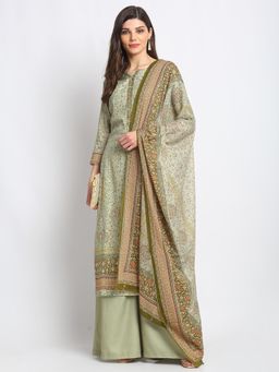 Stylee LIFESTYLE - Green Jam Satin Printed Dress Material (Set of 3)