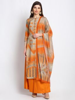 Stylee LIFESTYLE - Orange Jam Satin Printed Dress Material (Set of 3)