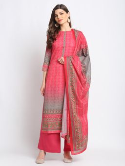 Stylee LIFESTYLE - Pink Jam Satin Printed Dress Material (Set of 3)