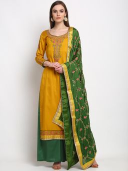 Stylee LIFESTYLE - Yellow Jam Satin Embroidered Dress Material (Set of 3)
