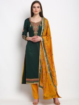 Stylee LIFESTYLE - Green Jam Satin Embroidered Dress Material (Set of 3)