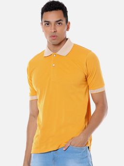 Campus Sutra - Men Solid Polo Neck Yellow T-Shirt