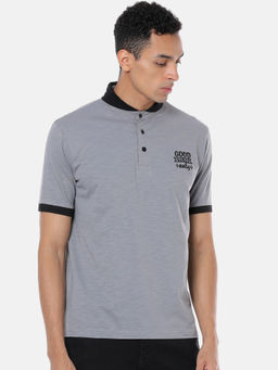 Campus Sutra - Men Printed Henley Neck Grey T-Shirt