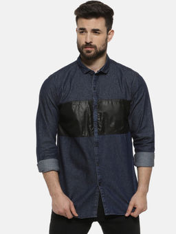 Campus Sutra - Men Color Block Casual Blue, Black Shirt