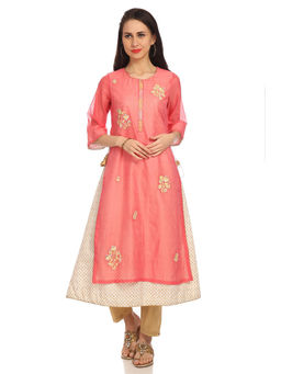 Biba - Pink Embroidered A-Line Kurta