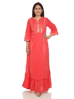 Biba - Coral Solid Kurta With Inner (Set of 2)