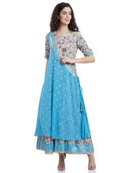 Biba - Multi-Color Printed Maxi Dress With Cape (Set of 2)