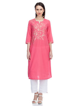 Biba - Pink Solid Straight Kurta