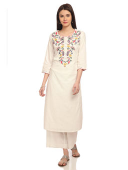 Biba - White Embroidered Kurta
